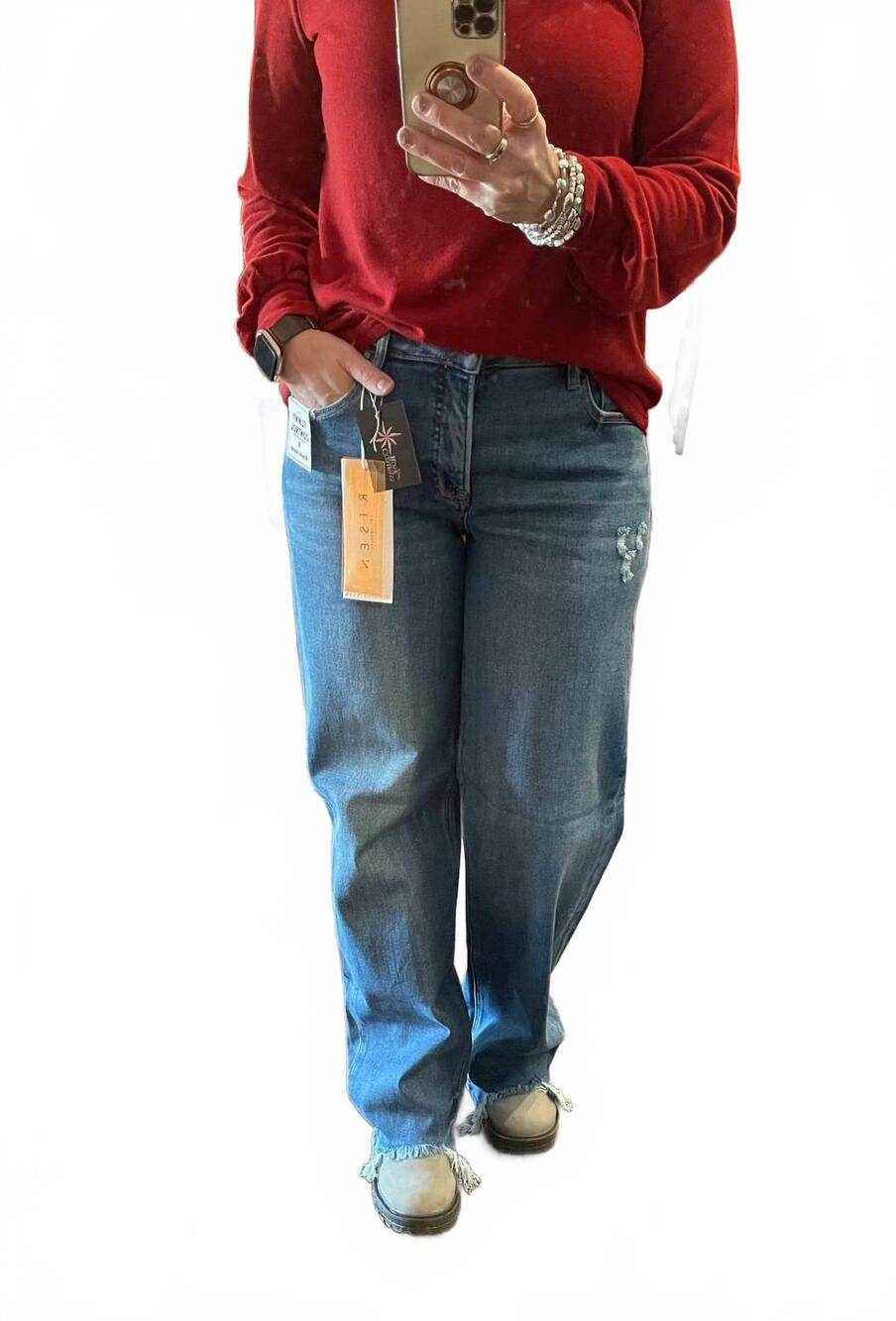 NEW RISEN mid rise baggy jeans in med blue